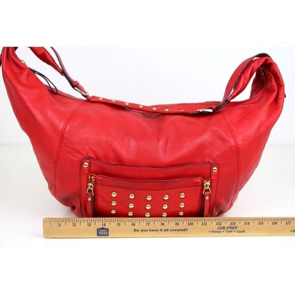 ROOMY HYPE RED GENUINE LEATHER STUDDED HOBO TOTE SHOULDER BAG HANDBAG PURSE - Picture 10 of 13